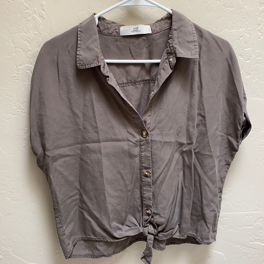 Army Green Blouse with buttons and tied front!